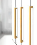 Hella Sleek And Top Shelf 10 Pack 15 Inch Cabinet Pulls For Kitchen Cabinets And Dresser Drawers Stainless Steel Gold Square Handles displayed on a white cabinet.
