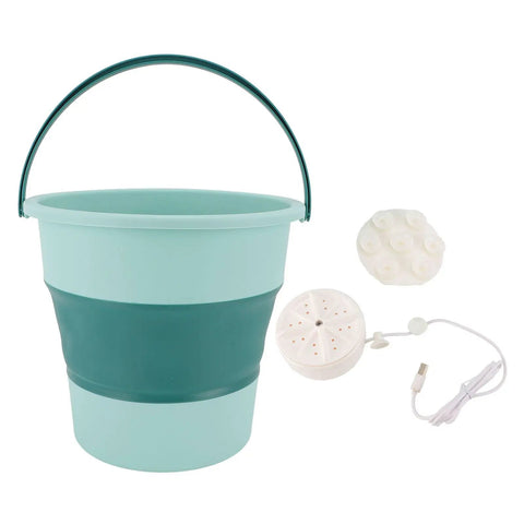 Foldable Portable Washing Machine Compact Mini Washer for Apartments Dorms And Travel Grab And Go with light blue rubber basin.