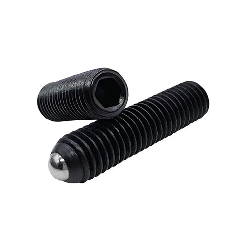 M3x6mm Hex Socket Ball Plunger Screws And Spring Loaded Grub Sets, black alloy steel, showcasing two screws with hex socket heads.