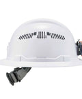 Vented Hard Hat With Light For Night Safety, Full Brim Style, Ratchet Suspension, Class C, Skullerz 8973LED White, side view