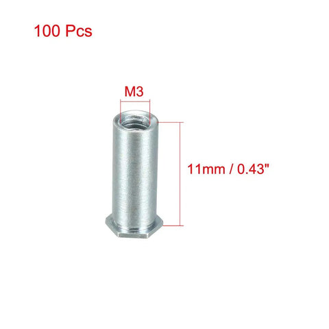 Heavy Duty Hex Head Blind Hole Self Clinching Standoff Nuts M3x0.5mm Pitch, zinc plated, 11mm height, suitable for thin sheet metal.