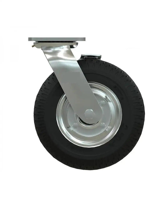 Heavy Duty 8 Inch Inflatable Rubber Caster Wheel With Secure Parking Brake Universal Fit For Luggage Trolleys, side view.