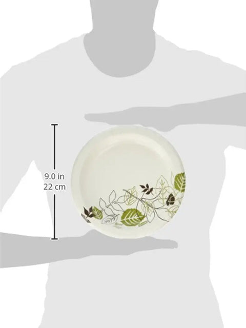 Top Shelf Pathways Heavy Weight Plates In Crisp White Measuring Eight And A Half Inches, held in hand with floral design.