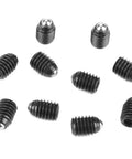 10 Piece Ball Spring Plungers Set M6 Screw Thread Hex Socket Carbon Steel Built Tough Mechanical Clamping Hardware Heavy Duty Industrial Fasteners for Shop Rigs and Automotive Builds, top view of black steel units.