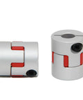 Hardcore Aluminum Flexible Shaft Coupler Fits 8mm To 10mm Bore For Servo And Stepper Motors With Vibration Damping Beam Design Totally Awesome For Cnc Machines And 3d Printer Mods Delivers Steady Torque In A Tough 2 Pack Kit, showcasing red inserts and steel screws.