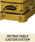 Heavy Duty 5 HP Spindle Shaper With Cast Iron Base And Digital Readout For Zero Error Cutting Includes Micro Adjust Fence And 30 X 40 Table With 3 Phase Motor For Pro Shop Applications Requiring Rock Solid Reliability - Close-up of retractable caster system.