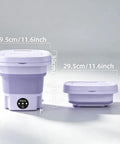 No Hustle Foldable Washing Machine With Three Deep Clean Settings And Super Chill Spin Dry dimensions and design features illustrated.