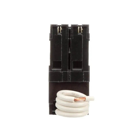 20 Amp Double Pole GFCI Circuit Breaker With Self Test And Lockout, UL Listed And CSA Certified, front view with coil wire