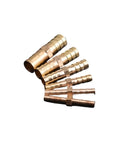 Brass Straight Hose Fitting Equal Barb Connector Adapter For 4mm To 25mm Hose Sizes laid out in a row