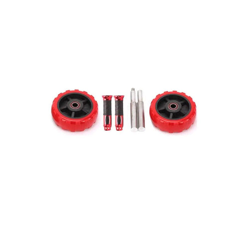 Multipurpose Ab Wheel Roller Portable Core Trainer For Chiseled Midsection Detachable Belly Workout Equipment parts, red wheels and metal rods.
