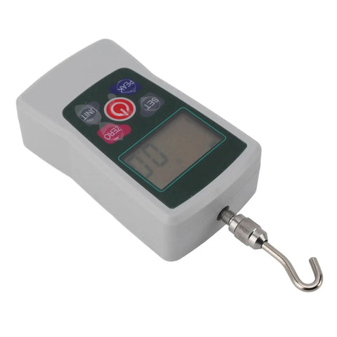 Hella Accurate Mini Digital Force Gauge Featuring 50 Up To 500N Measurement Range Built In Sensor For Material Mechanics Product Development And Quality Control Badass Tensiometer Testing Device handheld with digital display.