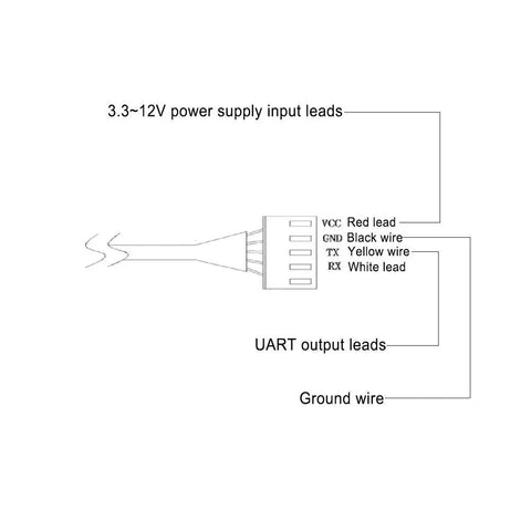 Wiring diagram for Ultrasonic Liquid Level Sensor No Contact Sensing, UART Serial Port, 3.3 To 12V Power, Compact And Easy Install.
