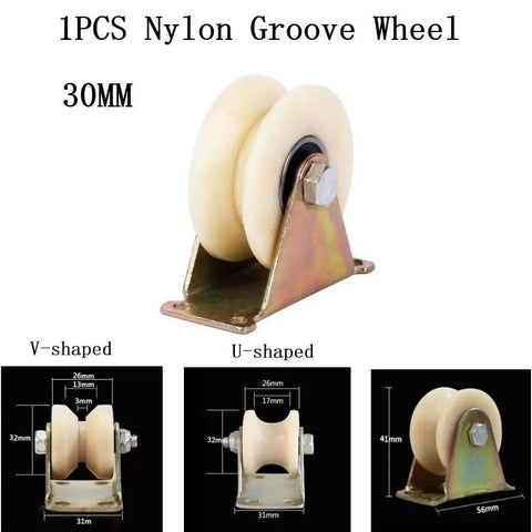 Heavy Duty Nylon Grooved Roller Pulley With Precision Double Bearing And Rust Proof Galvanized Steel Mount Bracket 30mm size