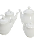 Gooseneck Porcelain Teapot With Lotus Design, 14oz Ceramic Tea Pot For Tea Or Coffee Brewing displayed with three other white teapots