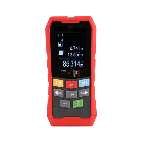 4 In 1 Wireless Stud Finder Wall Scanner Featuring Waterproof Probe For Dead-On Ac Voltage Wood Metal Cable Detection And Super Sensitive Pipe Blockade Location, Lithium Battery Powered, red handheld device showing measurement display.