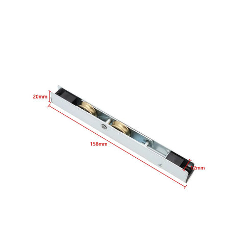 Top Tier Four Pack Sliding Patio Door Rollers With Double Copper Wheels Heavy Duty Replacement Pulleys For Wood And Aluminum Doors Hella Smooth Gliding Ready To Roll, 158mm length, brass wheels, galvanized iron housing.