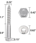High Grade 25 Pc 1/4X2 Inch Hex Lag Screws Heavy Duty 304 Stainless Steel Rustproof Garden Flower Stand Hardware Tough As Nails Bolts With Clean Burr Free Finish For DIY Builds, detailed view with dimensions.