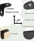 Rock Solid L Bracket Corner Brace 90 Degree Right Angle Wood Shelf Support Kit 16 Pack With Screws Black 1 Inch details