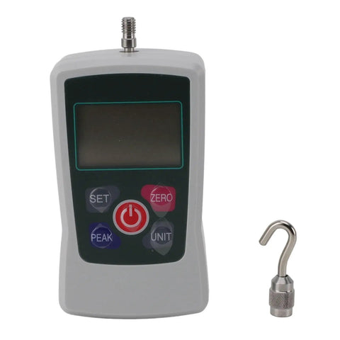 Hella Accurate Mini Digital Force Gauge Featuring 50 Up To 500N Measurement Range Built In Sensor For Material Mechanics Product Development And Quality Control Badass Tensiometer Testing Device with ergonomic design and hook attachment.