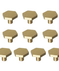 Solid Brass Cabinet Knobs And Pulls Set, 1-1/10 Inch Hexagon Handles For Dresser Drawers And Shoe Cabinets, 10 Pack