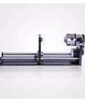 Rock Solid CNC Router Rotary Axis Attachment For CO2 Engraver And Laser Cutter showing side view with precision rollers and tailstock.