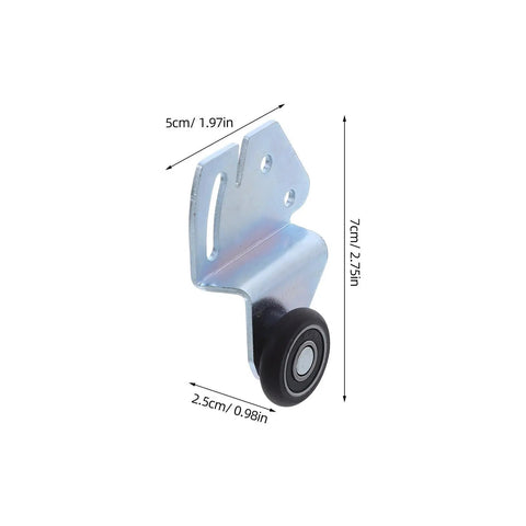 2 Sets Premium Nylon Closet Door Rollers Plus Extended Sliding Track Hardware Kit With Heavy Duty Pulleys close-up of metal roller and bracket.