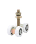 Rock Solid Heavy Duty Sliding Door Pulley System With Tough Nylon Roller Wheels And Quiet Track Bearing Includes One Meter Steel Rail For Smooth As Silk Glide Operation, featuring a durable nylon roller wheel.