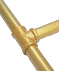 Close-up of Ceiling Mount Gold Shelf Bracket Set For Kitchen Three Pairs U Shape Pipe Brackets In Gold Finish Built For DIYers.