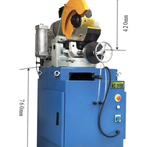 Industrial Grade Semi Automatic Metal Circular Saw view showing motor and structure, designed for stainless steel and heavy iron cutting.