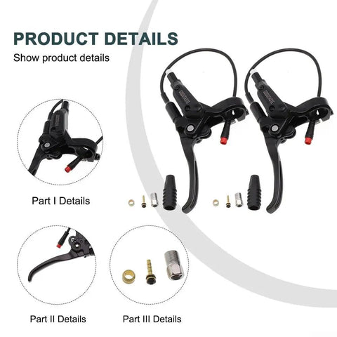 Waterproof E Bike Brake Lever And Grips Set With Power Off Cutoff, two levers with cables, aluminum alloy, all weather braking