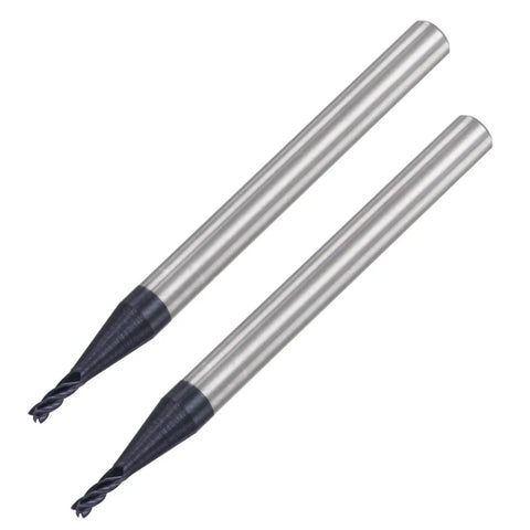 Front view of Square Nose End Mill 1.5mm Tip Diameter Solid Carbide AlTiN Coated CNC Router Bit 4 Flute Spiral Milling Cutter, 2 Pack.