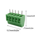 10 Pack 5 Pin 2.54Mm Pitch Pcb Screw Terminal Block Rock Solid Quick Connect showing dimensions 15.7mm x 12mm x 5.5mm for neat wiring.
