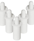Five white plastic Top Shelf Shutter Repair Pins For Plantation Blinds No Sweat Handy Window Frame Restoration Kit.