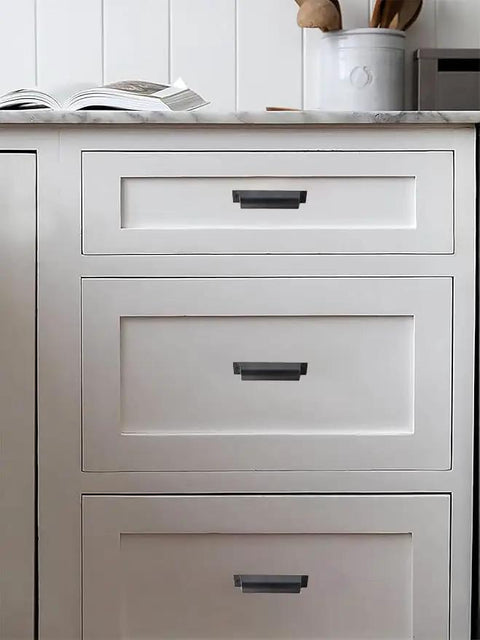 Hella Durable Oil Rubbed Bronze Cabinet Cup Pulls 2.5 Inch Center To Center Drawer Handles 10 Pack on white kitchen drawers.