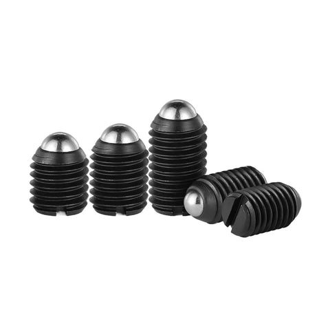 Built Different Spring Loaded Ball Plungers Delivering Dead Simple Positioning Grade 12.9 Black Steel 10 pack image showing various sizes.