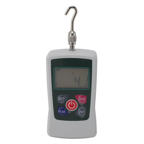 Straight Shooting Digital Force Gauge For Push And Pull Applications Featuring A High Resolution Backlit Display And Tight Tolerance From 30 To 300 Newtons, displaying a reading of 4.1 Newtons.
