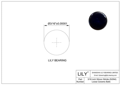 Fifty Piece Silicon Nitride Si3N4 Ceramic Balls Three Sixteenth Inch G5 Precision Bearing Spheres shown with measurements.