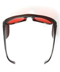 Top Shelf Laser Goggles For 532nm Green Diode Lasers With Heavy Duty Clear Lenses and slick carry case, rear view with red lenses.