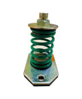 Badass Heavy Duty Spring Mount Vibration Isolators with Grippy Six Millimeter Rubber Pads and Sharp One Inch Deflection handling 132 pounds per mount, green spring mount.
