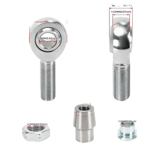 Badass Five Eighth Inch Heim Joint Rod End Kit Chromoly Steel Right And Left Hand Thread For Steering And Suspension Precision Machined For Zero Slop and Bulletproof Strength showing detailed components.