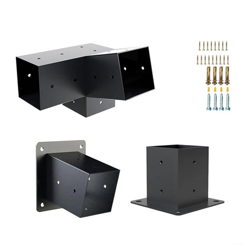Slanted Roof Pergola Bracket Kit For 4x4 Posts Wall Mount Hardware Set With 3 Way Or Unidirectional Config For Outdoor Decks, Patios, Porches, Gazebos And Wood Beams Easy Install, Heavy Duty, Weatherproof Structural Support