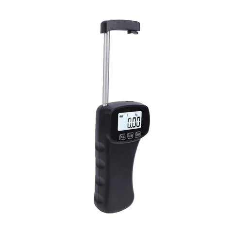 Handheld Digital Force Gauge And Portable Push Pull Tester For 11 Lb Tension Calibration Featuring Dead Serious Accuracy side view showing digital display.