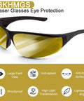 Premium Red Light Therapy Glasses With Wraparound Side Shields For Superior Eye Protection During Tanning And Laser Hair Removal Sessions That Straight Up Hits Different with large field view and yellow lenses.