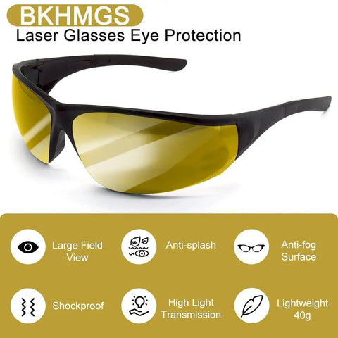 Premium Red Light Therapy Glasses With Wraparound Side Shields For Superior Eye Protection During Tanning And Laser Hair Removal Sessions That Straight Up Hits Different with large field view and yellow lenses.