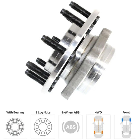 Premium Rock Solid Front Wheel Hub And Bearing Assembly Dual Axle Heavy Duty Replacement Kit For Dodge Ram 2500, 8 lug design.