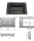 Diagram and dimensions of 2 Pack Zinc Alloy Recessed Pull Handles For Cabinets And Containers, Black Finish, Flush Lift Door Handle, 4.37 Inch