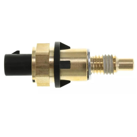 Engine coolant temperature sensor with brass body, black connector, and threaded brass shaft