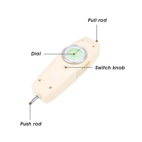 100N Analog Dynamometer Force Tester Handheld Push Pull Gauge For Electronics Hardware Auto Parts Industries Portable Dial Gauge With Pro Grade Precision Readings On The Go, beige handheld analog dial with push and pull rods