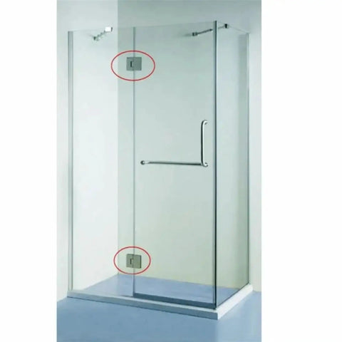 Premium Heavy Duty Glass Door Hinge with a buttery smooth wide swing on a glass shower door, stainless steel build.