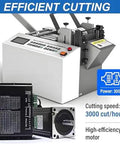 Automatic Heat Shrink And Fiberglass Tube Cutter Uses Cold Cutting Design For Hassle Free Precision Cuts A Total Game Changer That Works Like A Champ For Electricians And Professionals Featuring Rock Solid Construction, showing the unit with digital panel and motor.